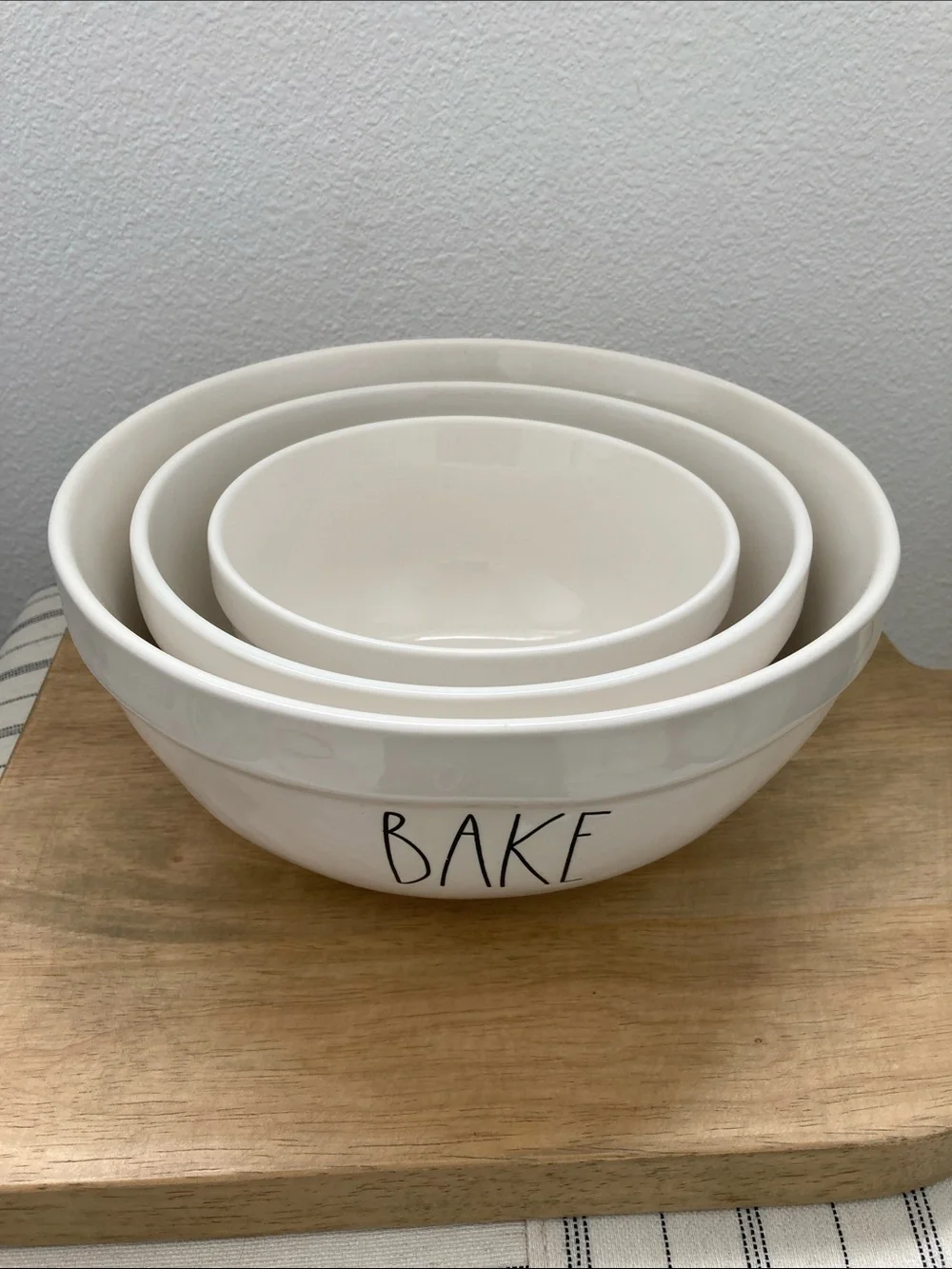 SALE! 50% Off NWOT RAR DUNN White Ceramic Bowls CRUNCH BAKE ENJOY set of 3